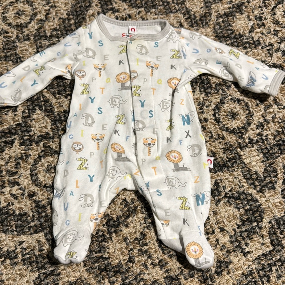 Easy Magnetic Close E=MC White Letters Animals LS Onesie